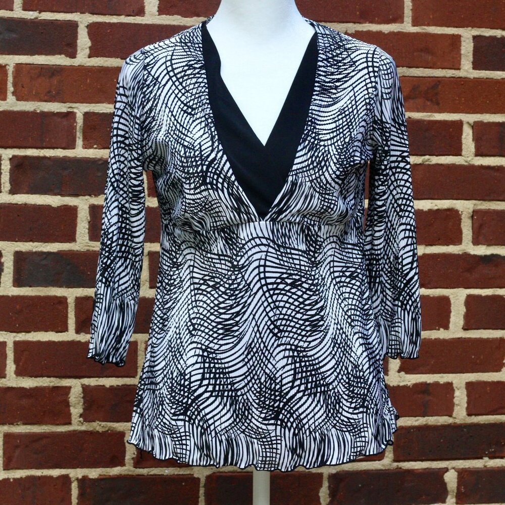 NY Collection Women's Petite Empire Waist Top, Deep V Neck, Crinkled (Sz PM)